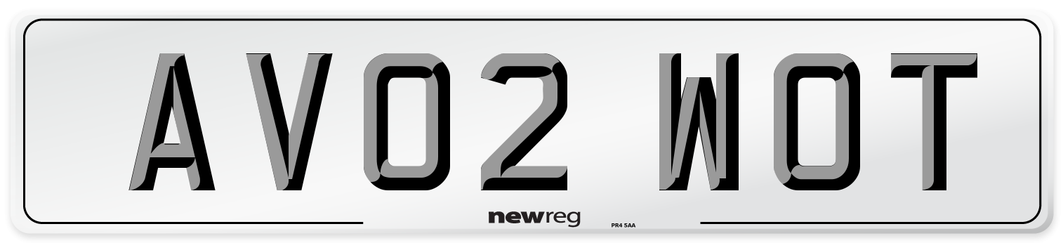 AV02 WOT Number Plate from New Reg